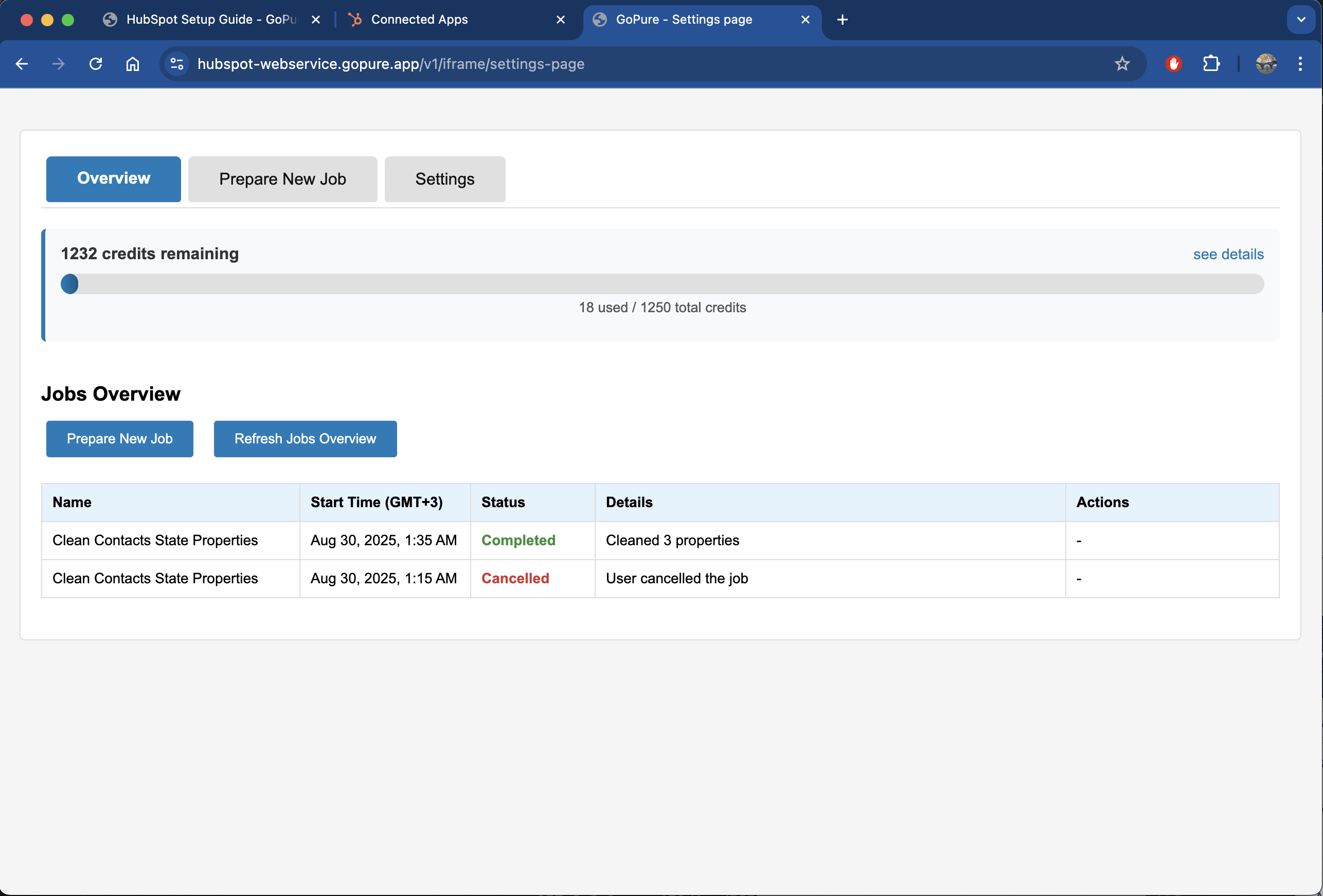 GoPure CRM Cleanup app in HubSpot Marketplace