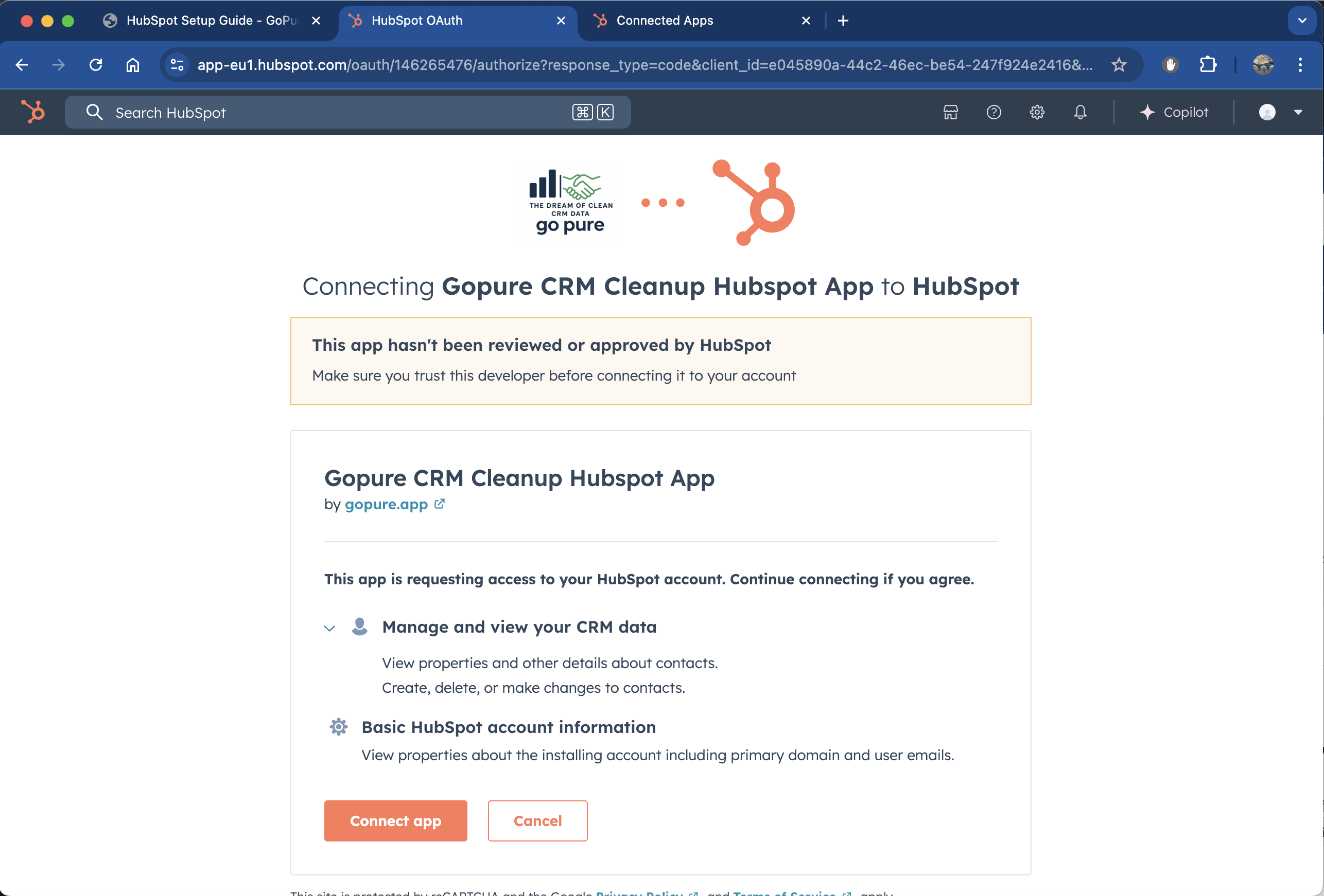 GoPure CRM Cleanup app in HubSpot Marketplace
